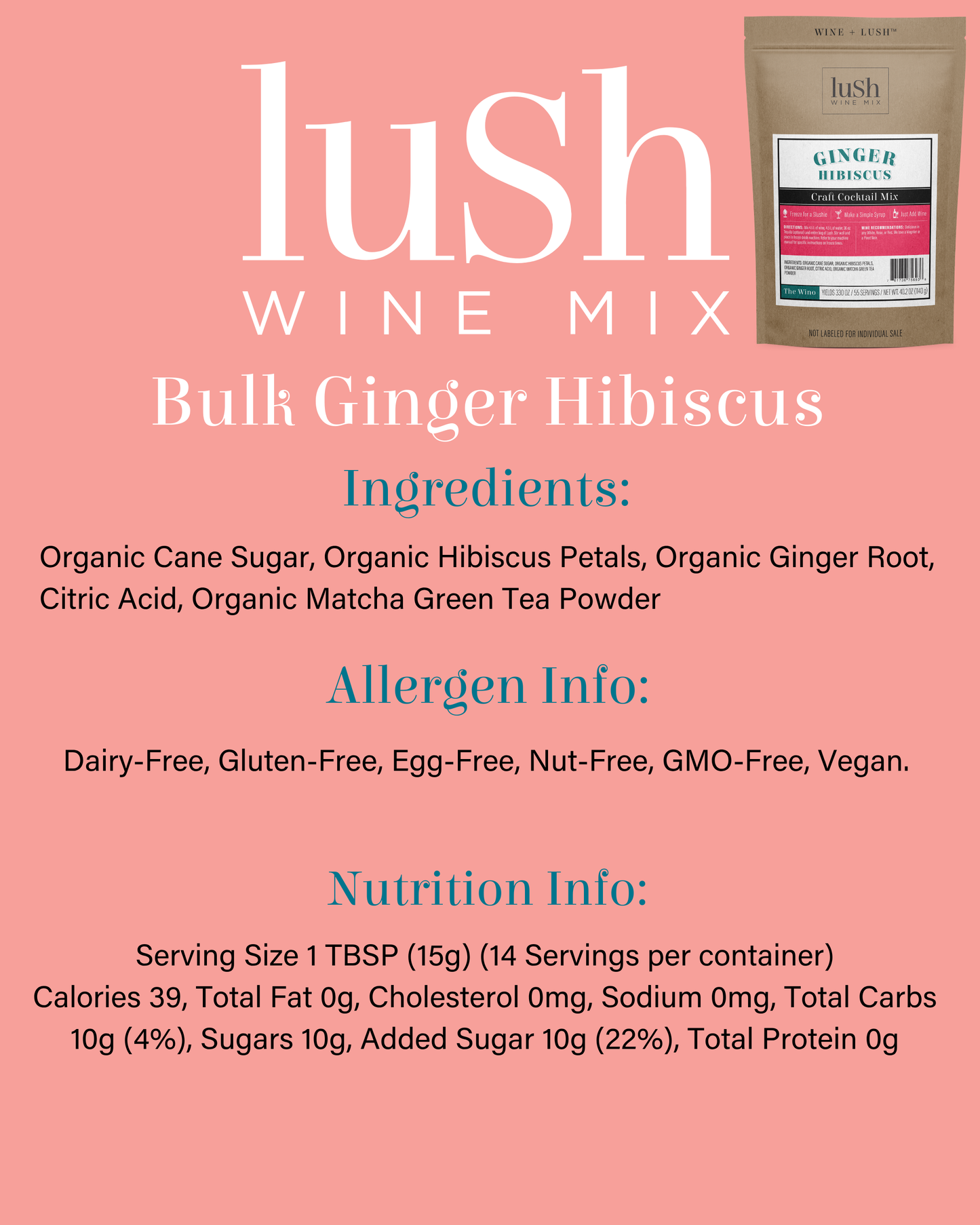 Limited Edition- SOLD OUT- Ginger Hibiscus Bulk Bag (Yields 330 oz, ~40 Cocktails or Mocktails)