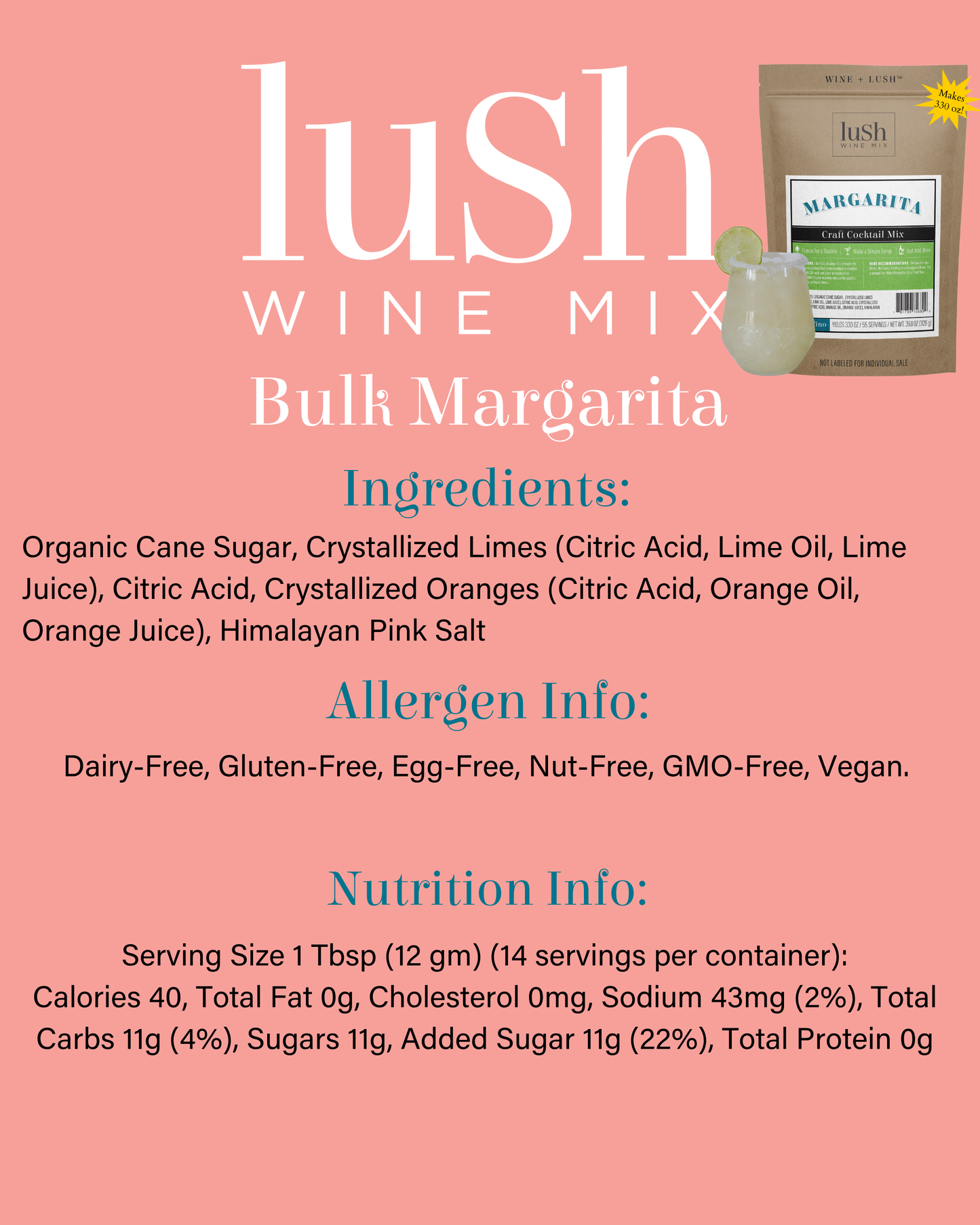 Margarita Bulk Bag (Yields 330 oz, ~40 Cocktails or Mocktails)