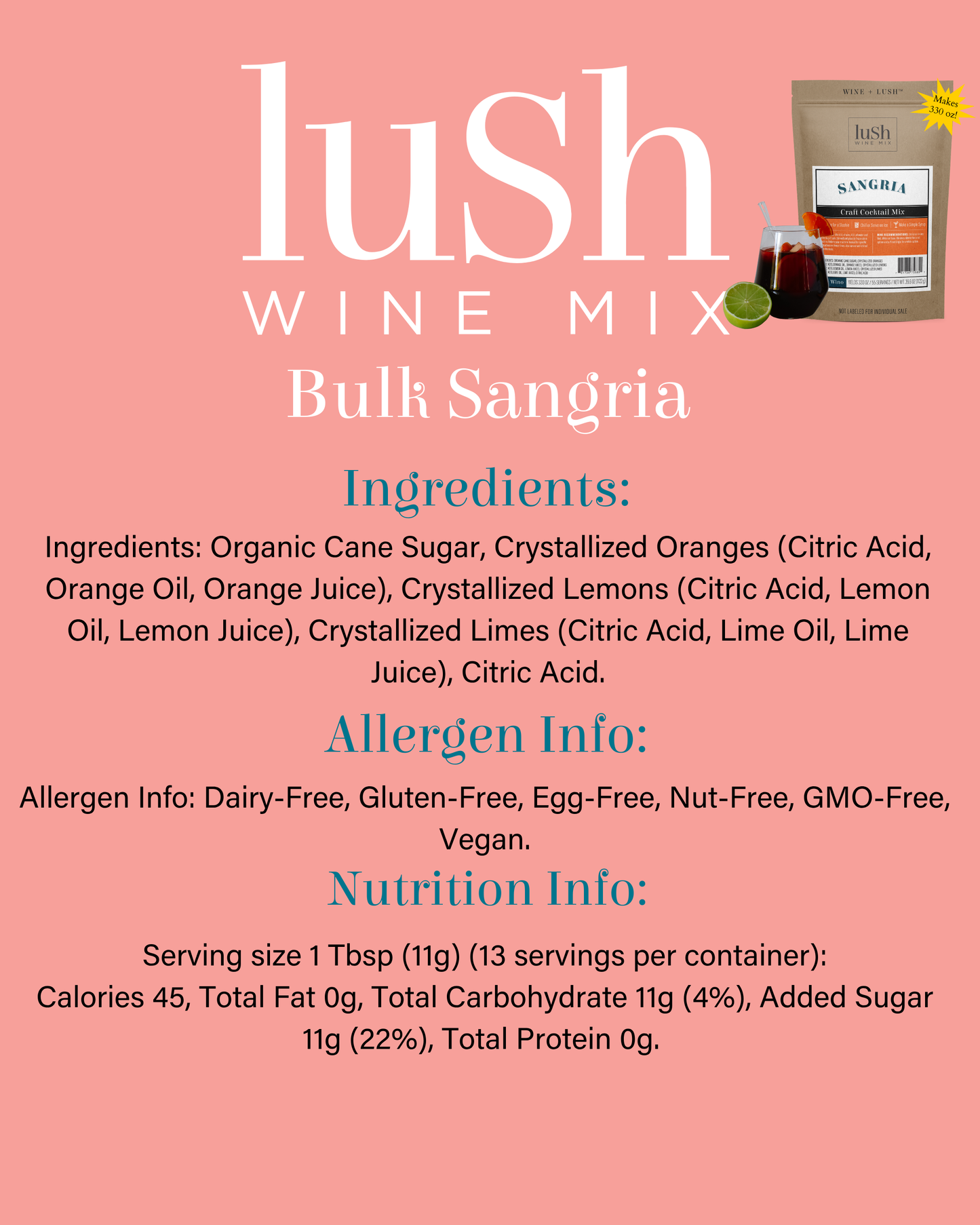 Sangria Bulk Bag (Yields 330 oz, ~40 Cocktails or Mocktails)