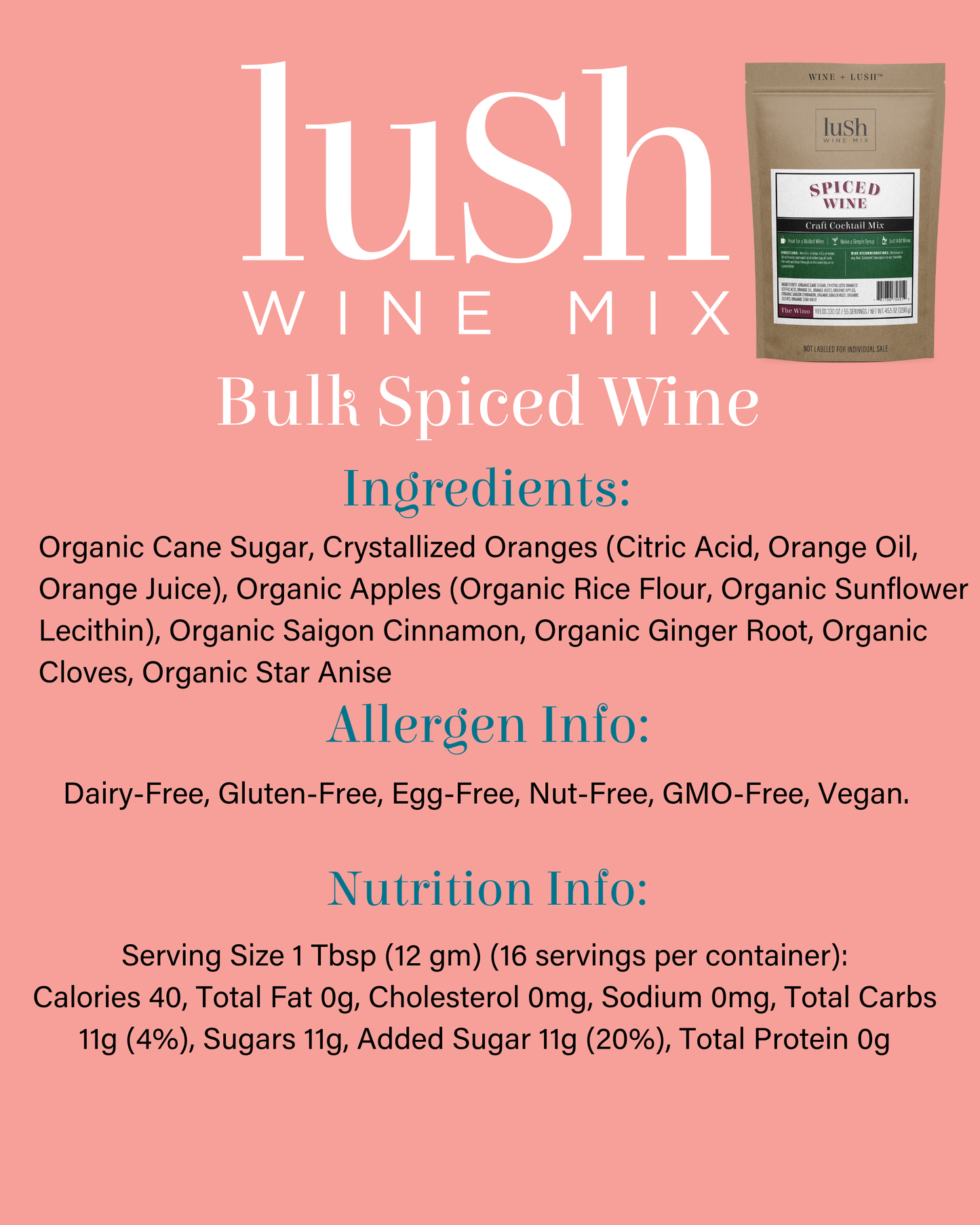 Spiced Wine Bulk Bag (Yields 330 oz, ~40 Cocktails or Mocktails)