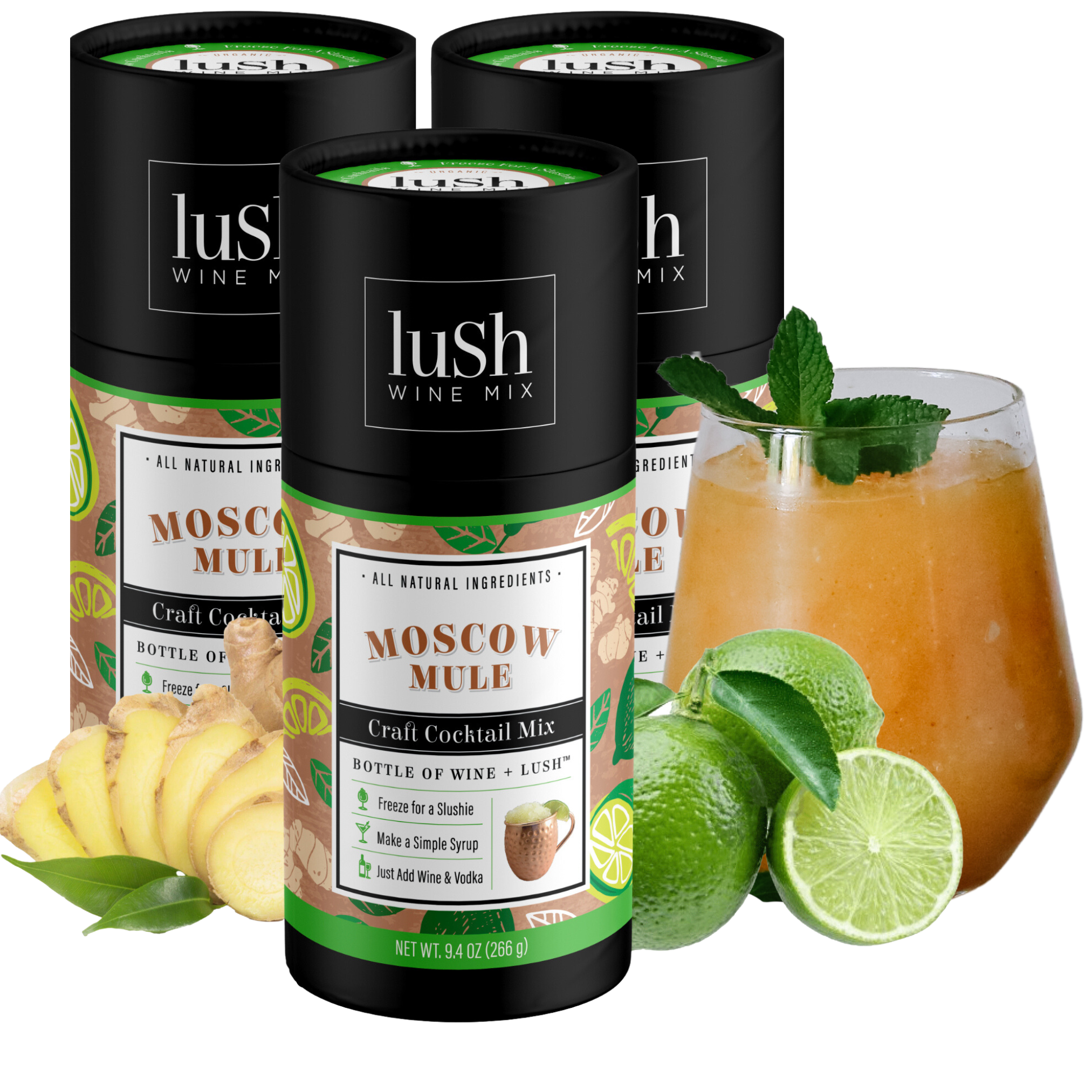 Lush Wine Mix Moscow Mule 3-Pack, displaying three packages perfect for preparing frozen Moscow Mule slushies.