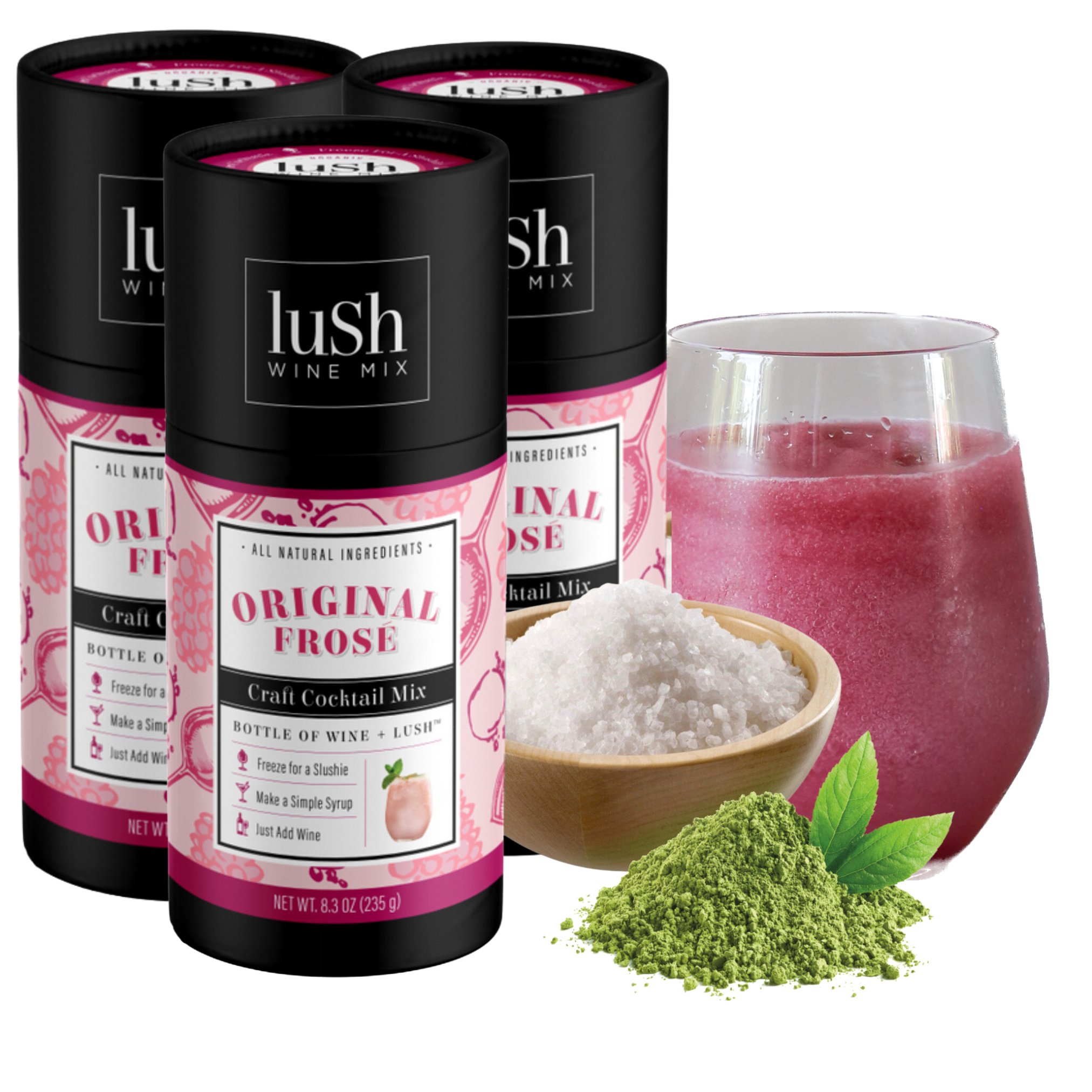 Lush Wine Mix Original Frosé 3-Pack, showcasing three packages perfect for making classic frozen frosé slushies.