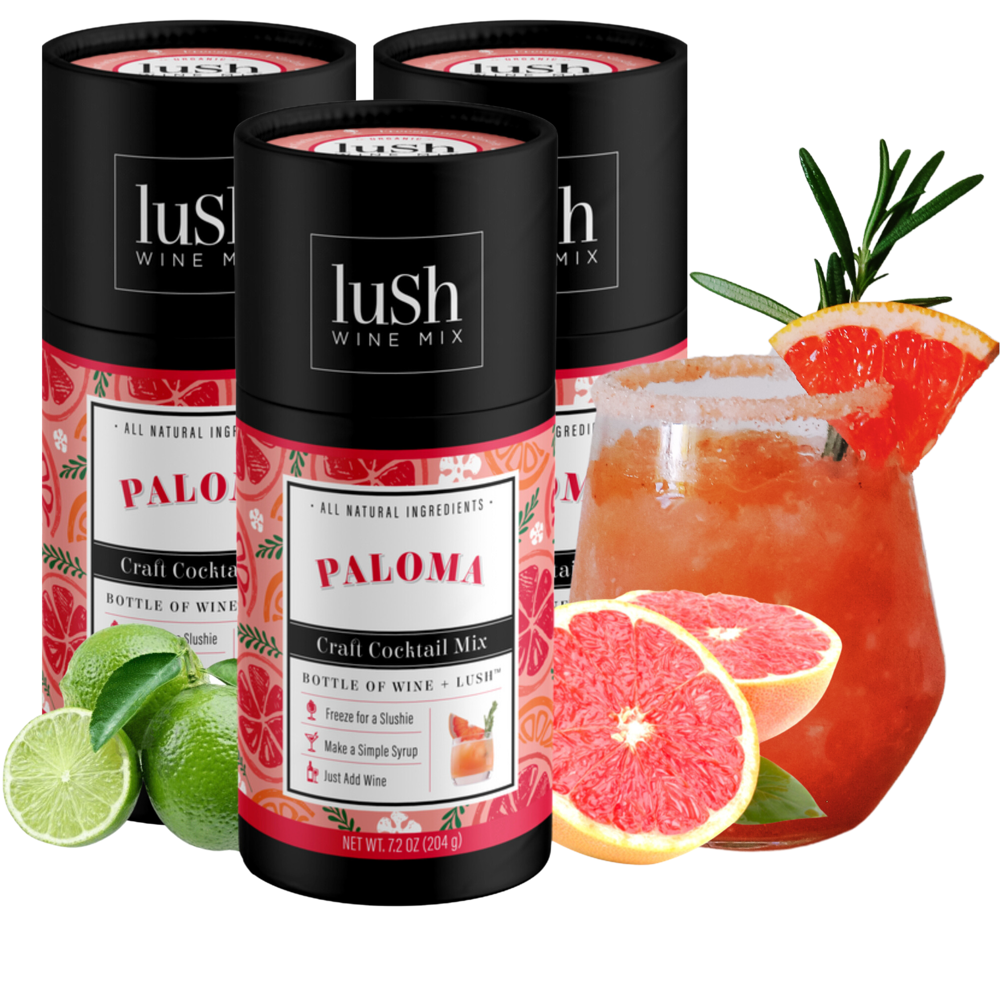Lush Wine Mix Paloma 3-Pack, featuring three packages for creating tasty frozen Paloma slushies.