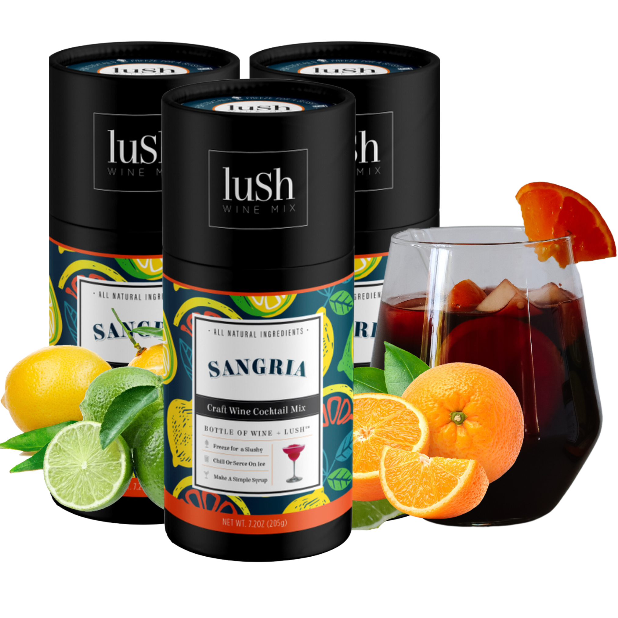 Lush Wine Mix Sangria 3-Pack, showing three packages ideal for making refreshing frozen sangria slushies.