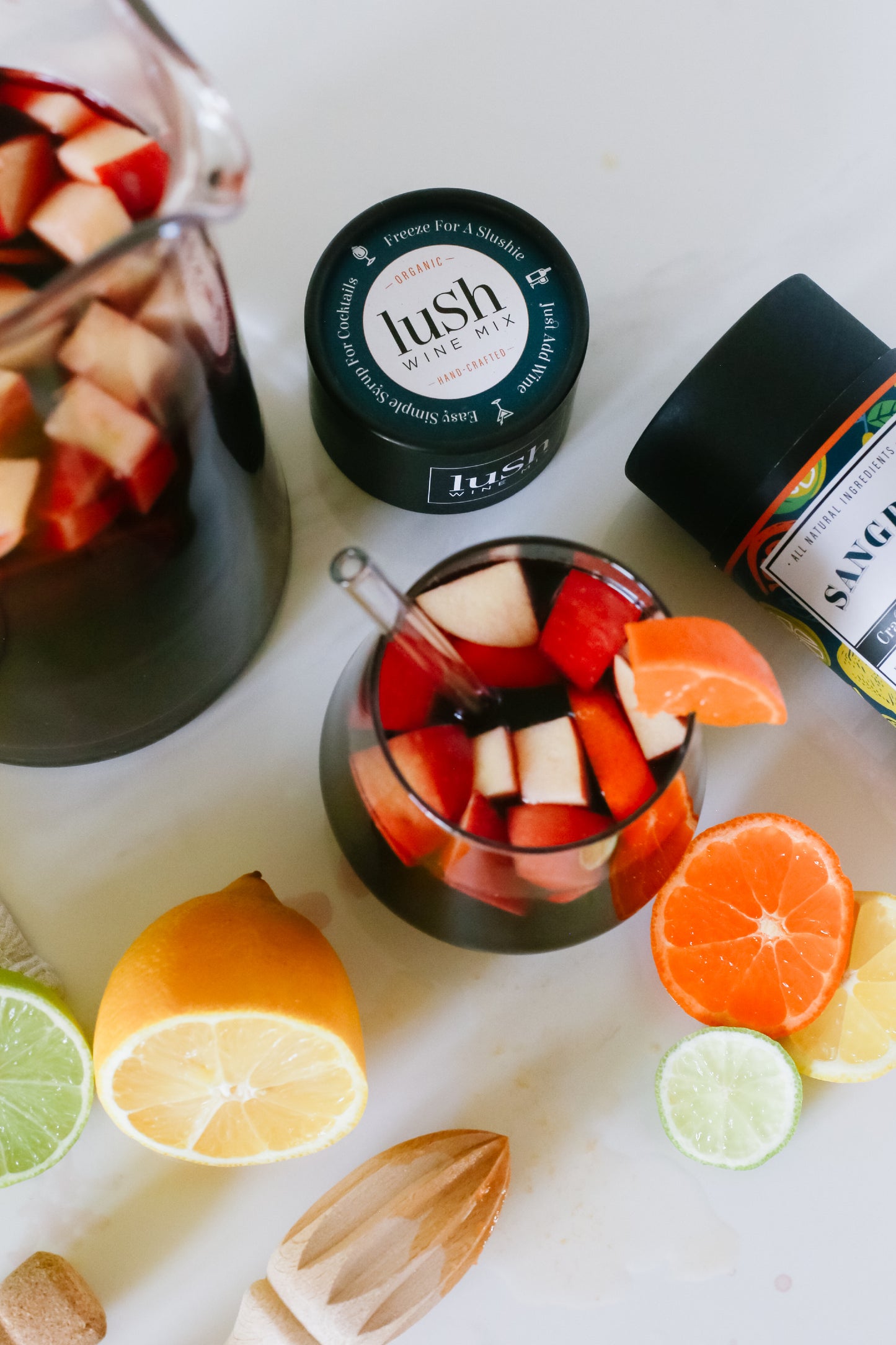 Lush Wine Mix Sangria Slushie, showcasing a vibrant, fruity frozen drink perfect for a refreshing treat.
