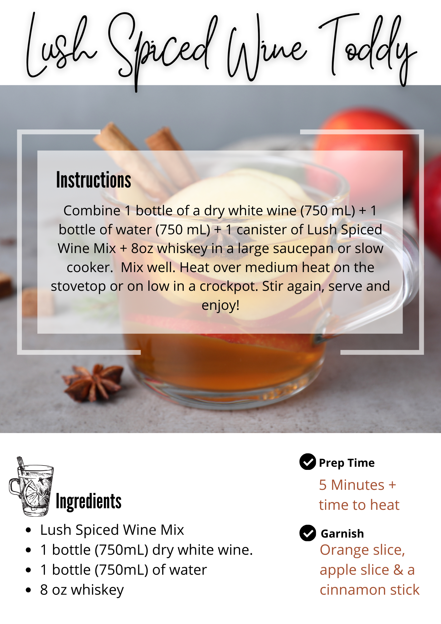 Lush Apple Toddy Slushie, featuring a warm blend of spiced apple flavors. Takes just 5 minutes to prepare, plus heating time for a cozy frozen treat.