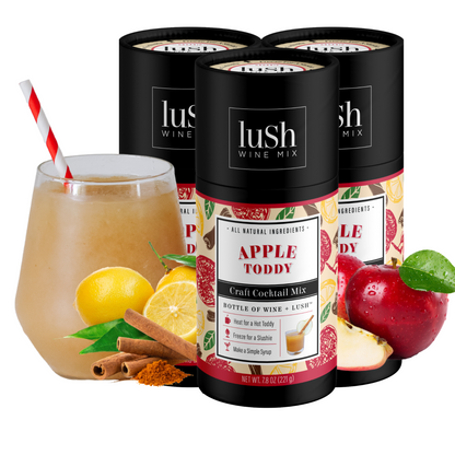 Lush Wine Mix Apple Toddy 3-Pack, featuring three packages ideal for creating warm, spiced apple toddy slushies.






