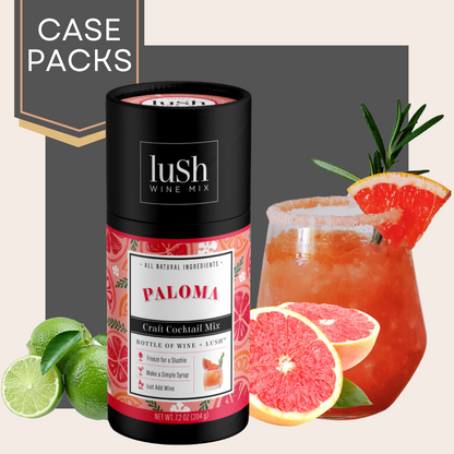 Case pack of Lush Paloma Mix, perfect for creating refreshing frozen Paloma slushies with grapefruit flavors.






