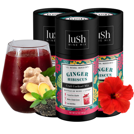 Lush Wine Mix Ginger Hibiscus 3-Pack, showcasing three packages for making vibrant frozen ginger hibiscus slushies.






