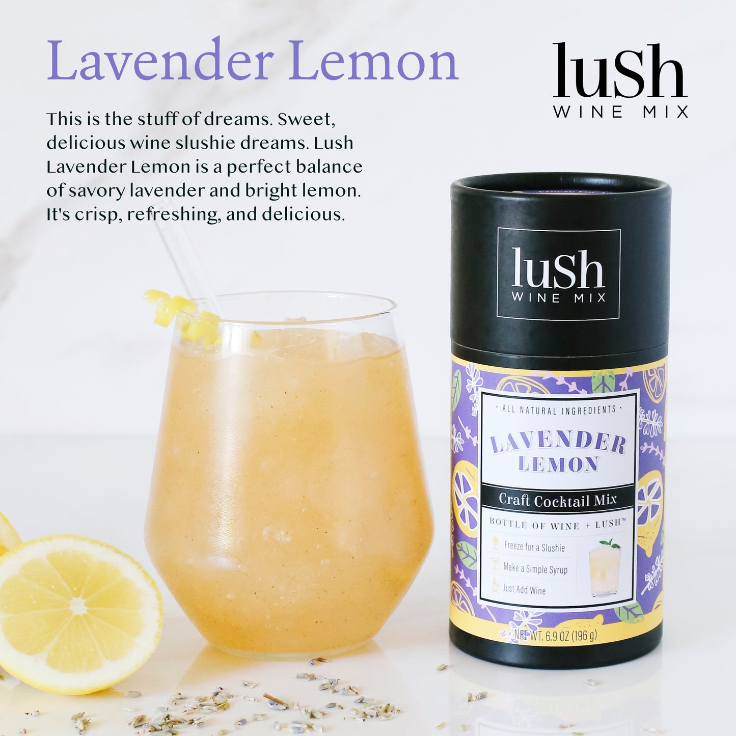 Lush Lavender Lemon Slushie, a refreshing frozen drink with a soothing blend of lavender and lemon flavors.






