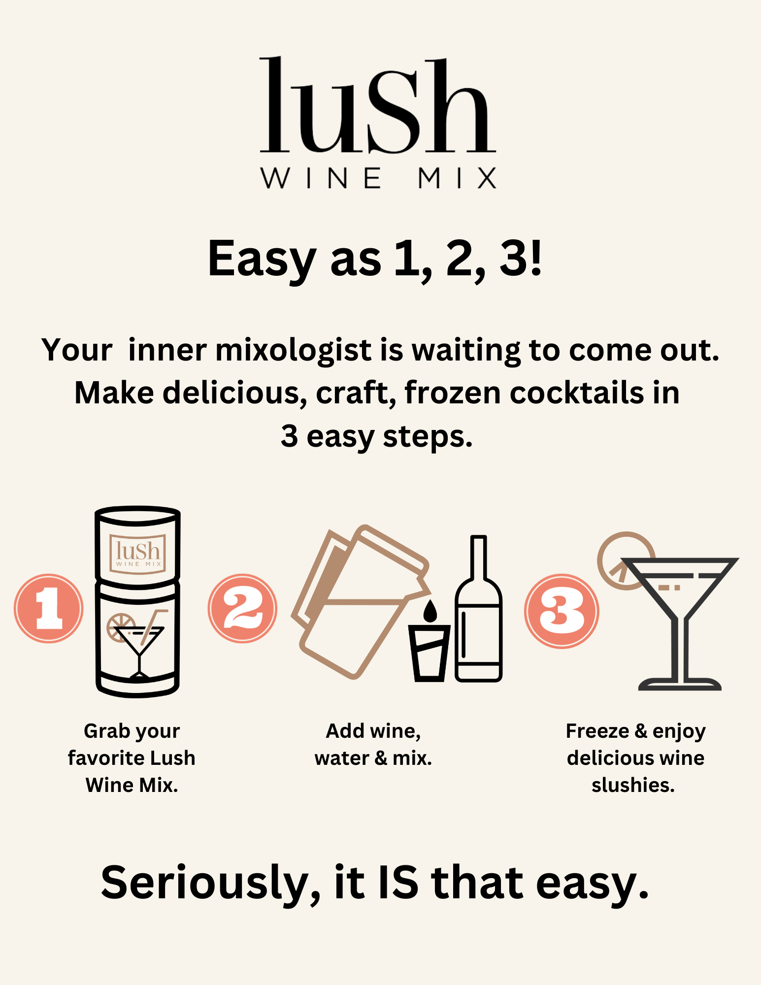 Lush Wine Mix - Easy to make in just 1, 2, 3 steps! Enjoy quick and delicious frozen cocktails effortlessly.






