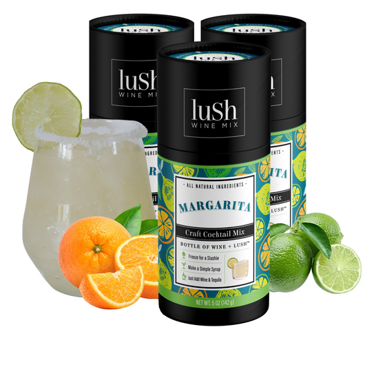 Lush Wine Mix Margarita 3-Pack, showing three packages for making delicious frozen margarita slushies.






