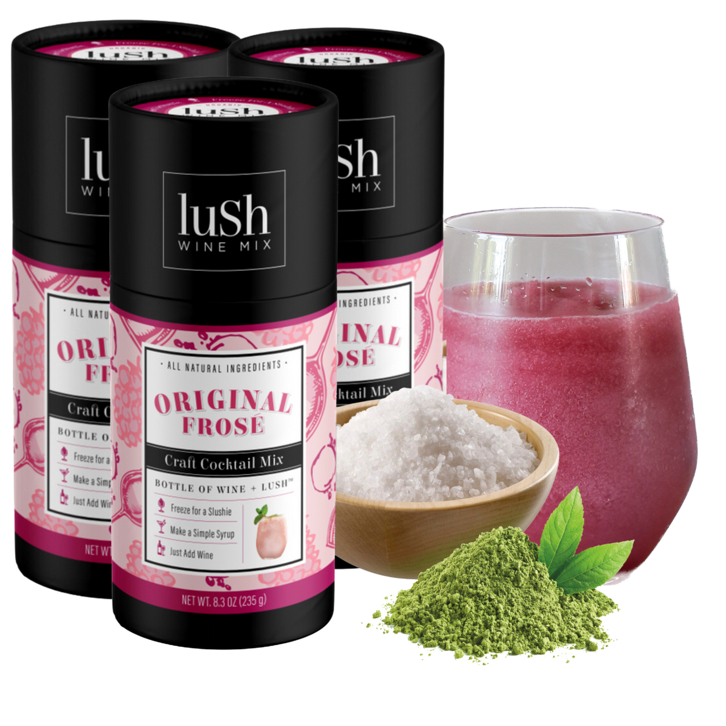 Lush Wine Mix Original Frosé 3-Pack, showcasing three packages perfect for making classic frozen frosé slushies.






