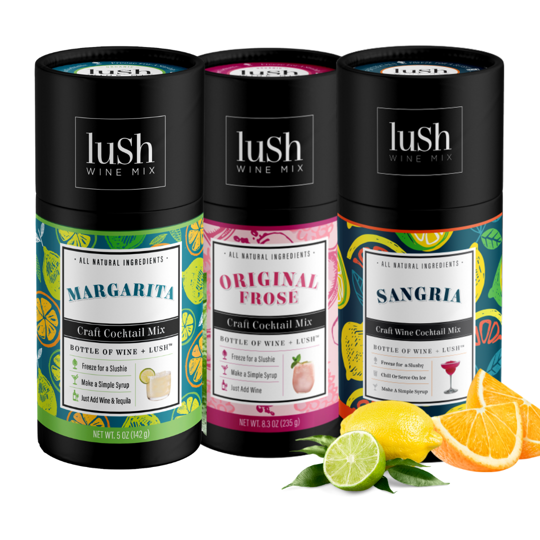 Lush Wine Mix 3-Pack featured on QVC, including margarita, frosé, and sangria flavors for creating delicious frozen cocktails.






