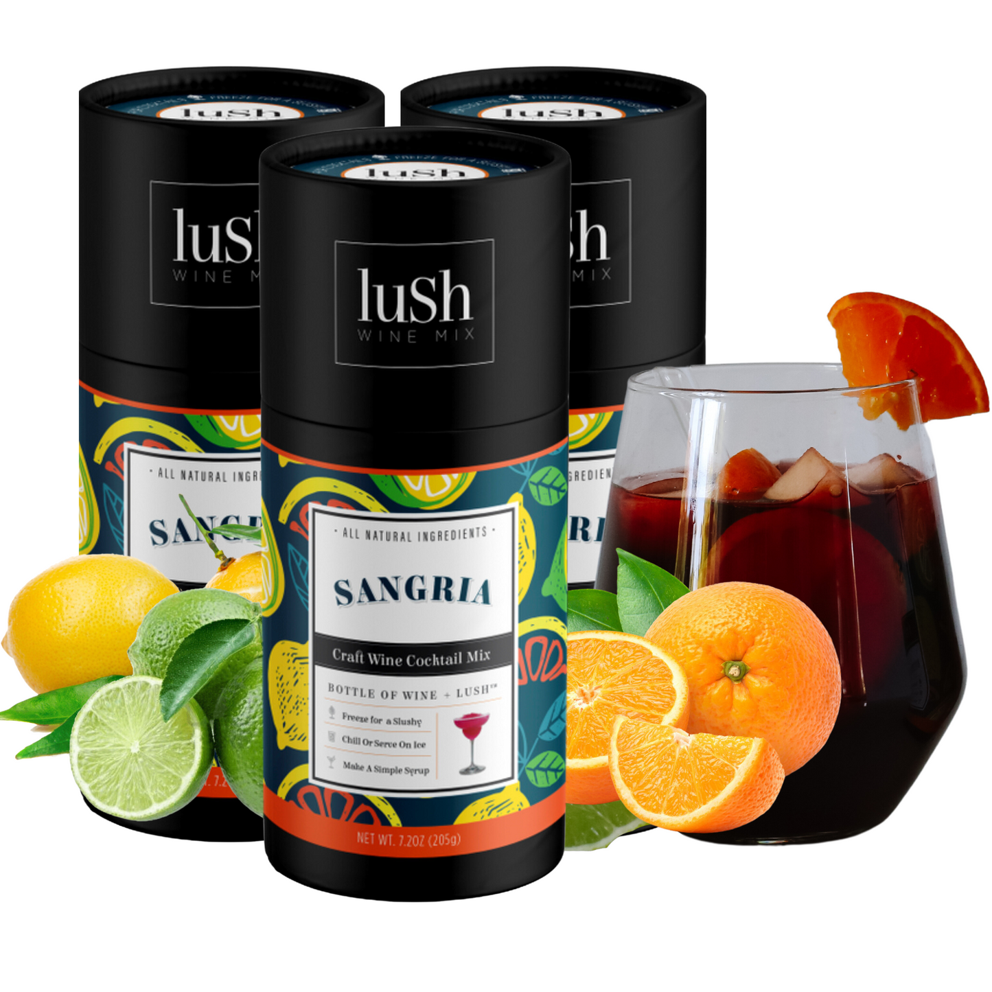 Lush Wine Mix Sangria 3-Pack, showing three packages ideal for making refreshing frozen sangria slushies.






